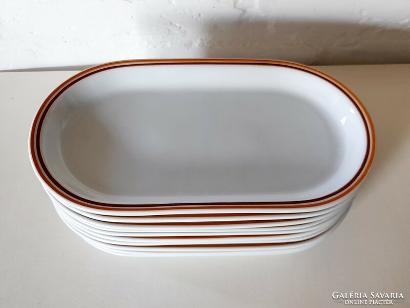 Alföldi porcelain oval serving bowl with brown stripes, large, 32 x 18 cm