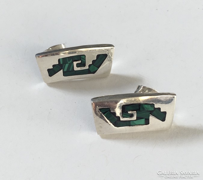 Mexican silver earrings with malachite studs