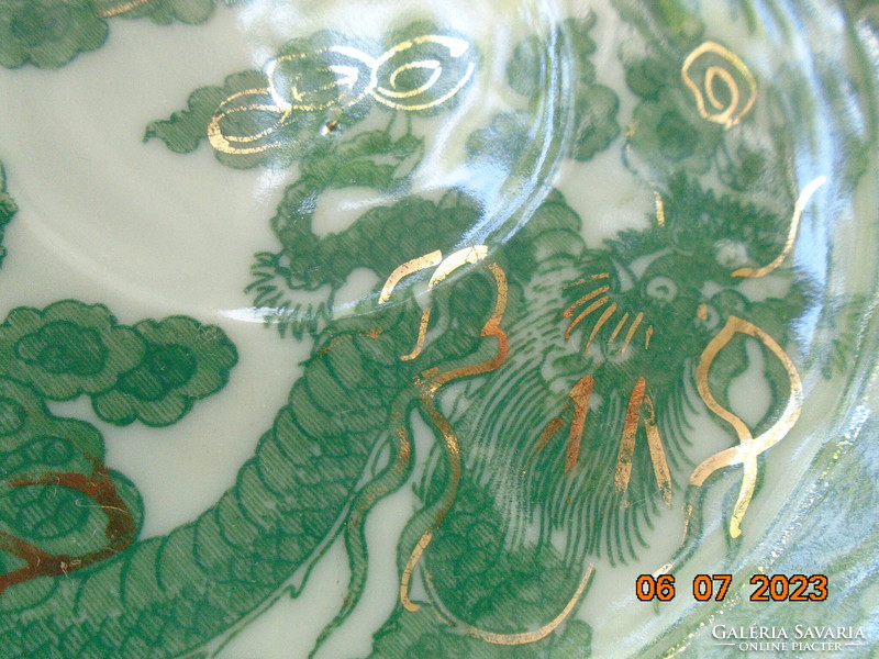 Arany kontúrozott zöld sárkány mintával japán kistányér 2 db