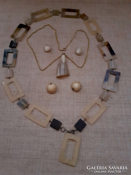 Retro handmade horn necklace and waist belt with matching earrings