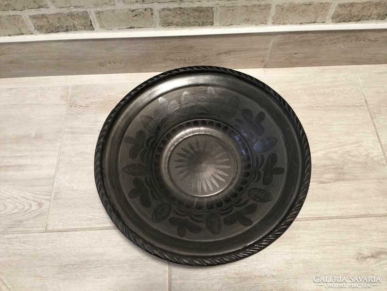 Old Karcag ceramic black wall plate (Karcag clay industry)