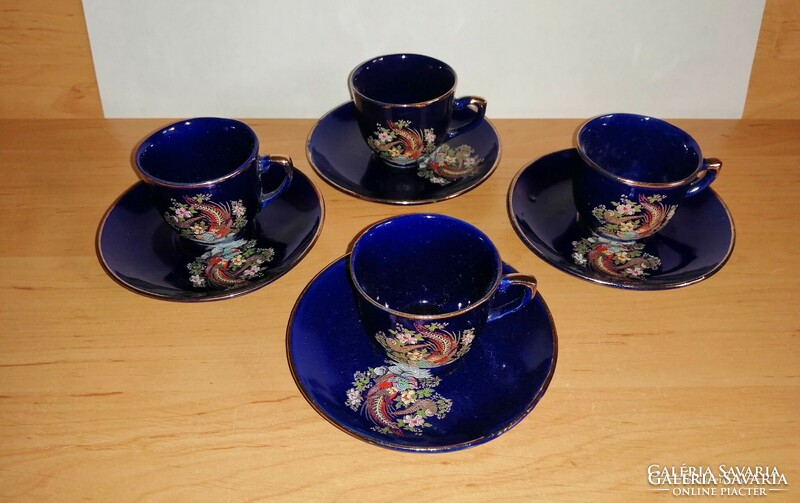 Dark blue peacock pattern porcelain coffee cup set 4 pcs. (7 / K)