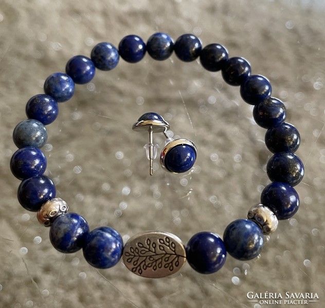 Blue lapis lazuli mineral bracelet tree of life ornament studded mineral earrings mineral jewelry set