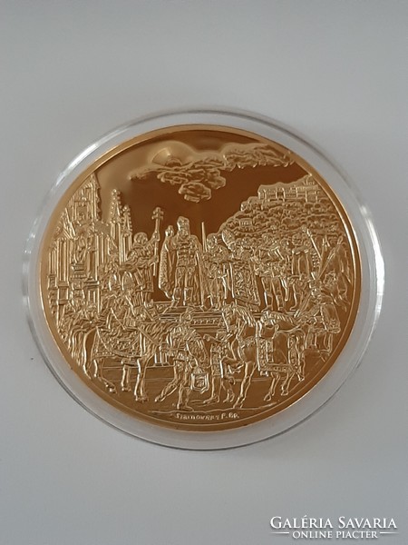 József Ferenc coronation commemorative medal 1892, replica 24 carat gold-plated unc mirror mint