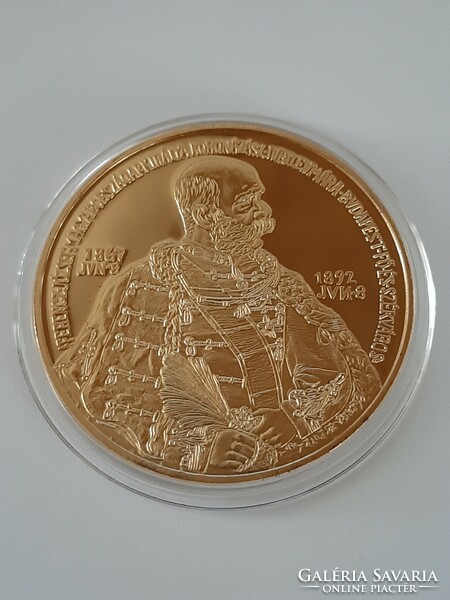 József Ferenc coronation commemorative medal 1892, replica 24 carat gold-plated unc mirror mint