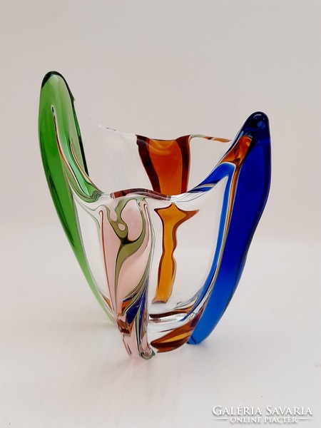 Cseh színes üvegváza, 18 cm