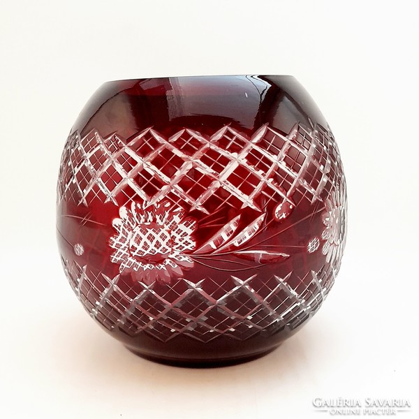 Round large burgundy, crimson vase, 16 cm