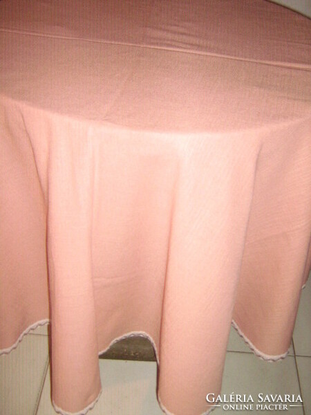 Beautiful mauve elegant round woven tablecloth with lace edges