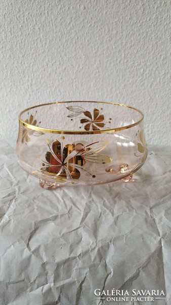 Peach-colored old Hungarian glass bowl, salgotarán, large {ü11}