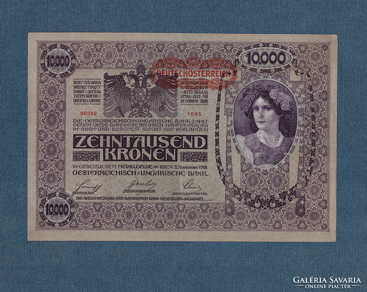 10000 Korona 1918 Deutschösterreich bélyegzés Hátlap Ornament
