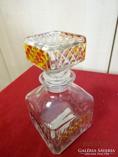 Colored, corked glass, square base, total height 16 cm. Jokai.