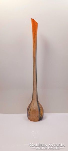 Mid-century, hosszú nyakú fújt üveg virágváza - 51129