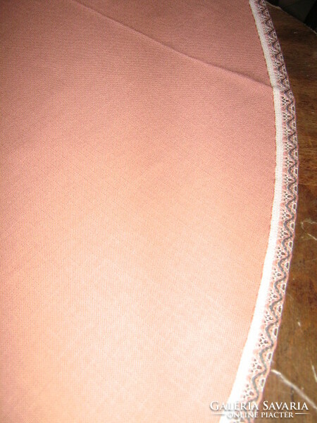 Beautiful mauve elegant round woven tablecloth with lace edges
