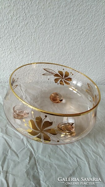 Peach-colored old Hungarian glass bowl, salgotarán, large {ü11}