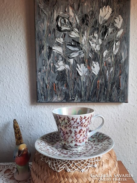 Weimar porcelain GDR German teacup set, with iridescent glaze, unglazed