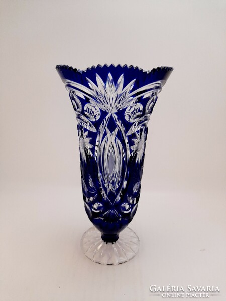 Blue crystal vase, nicely polished, 23 cm