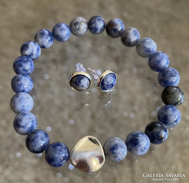 Sodalite mineral bracelet stud earrings mineral jewelry set