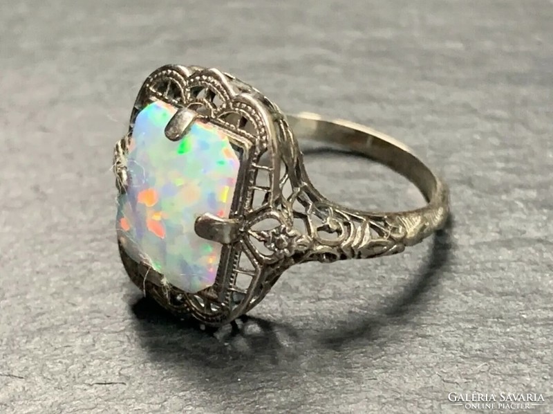 Noble opal gemstone, tiny sterling silver ring /925/ - new, many handcrafted jewelry!