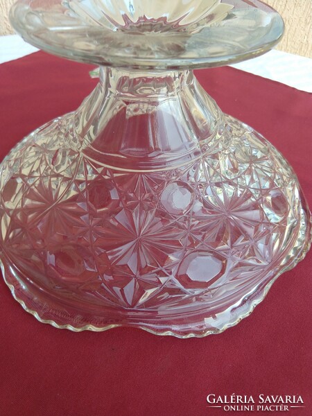 Nagyméretű antik talpas üveg kínáló,, 28 x 14 cm,,közel ,2 kg,,Hibátlan!