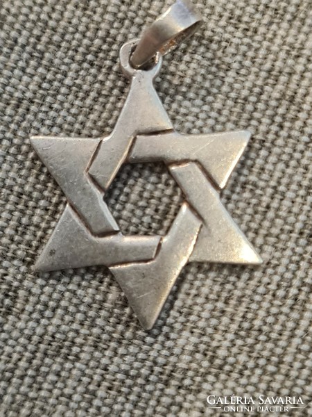 Antik ezüst medál Dávid csillag, zsidó szimbólum, judaika