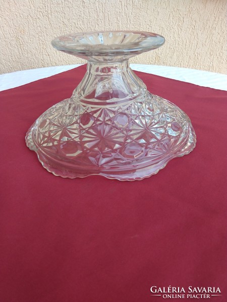 Nagyméretű antik talpas üveg kínáló,, 28 x 14 cm,,közel ,2 kg,,Hibátlan!