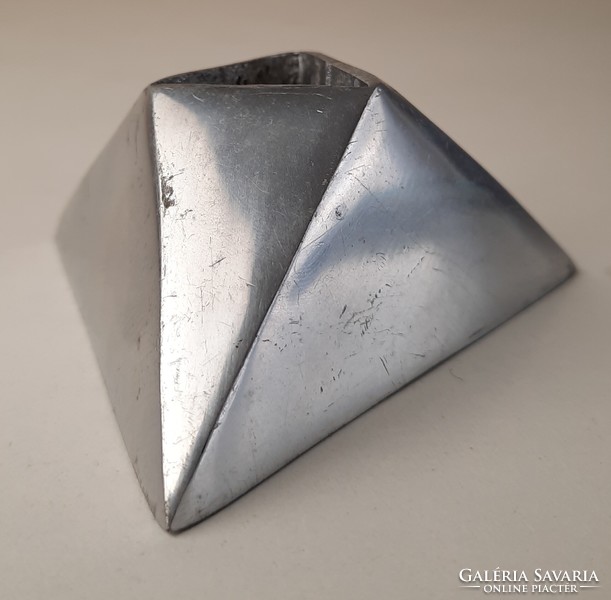 Vintage aluminum candle holder, interesting prism shape