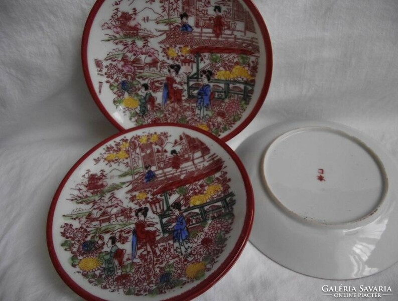 Oriental geisha pattern, eggshell-thin coaster plate 4 pcs