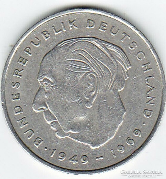 Commemorative coin of 2 German marks / 1st president theodor heuss / 1971 fi