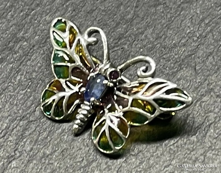Pillangó/ lepke  ezüst bross markazittal és tűzzománccal ezüst /925/ --új