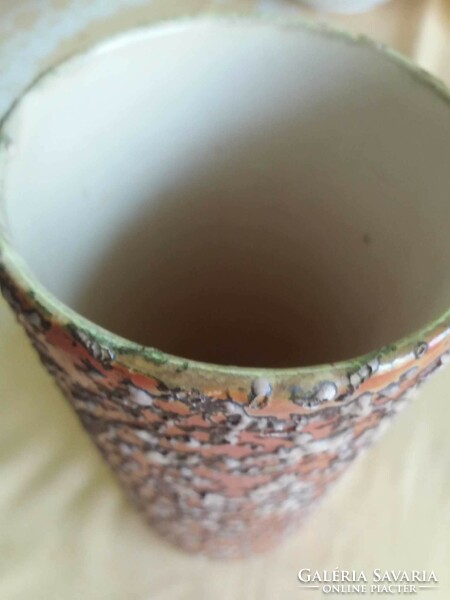 Retro, terrakotta színű, jelzett kerámia váza