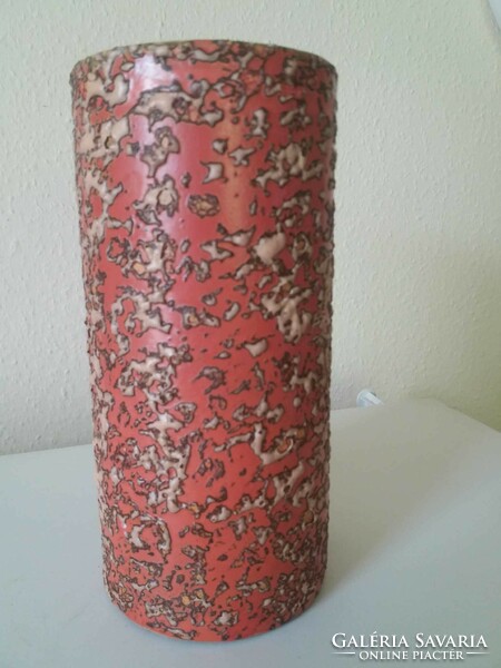 Retro, terrakotta színű, jelzett kerámia váza