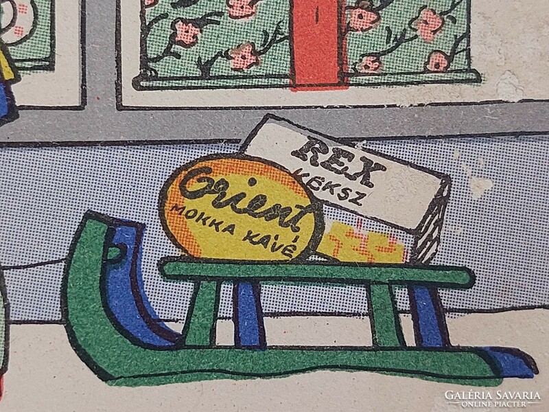 Retro karácsonyi képeslap Fogyasztási Szövetkezet rajzos reklám levelezőlap játékok Rex Orient