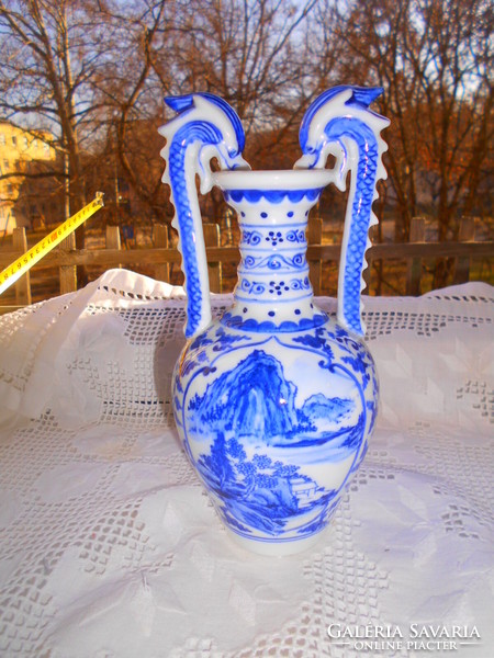 Porcelain vase in immaculate condition with hand-painted landscape pattern with dragon snake bite on the edge