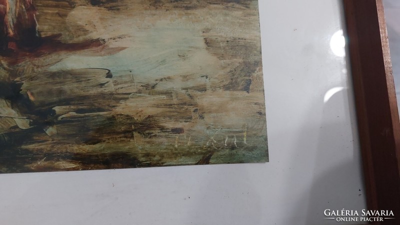 (K) Szignózott absztrakt festmény 2 alakkal 52x38 cm kerettel