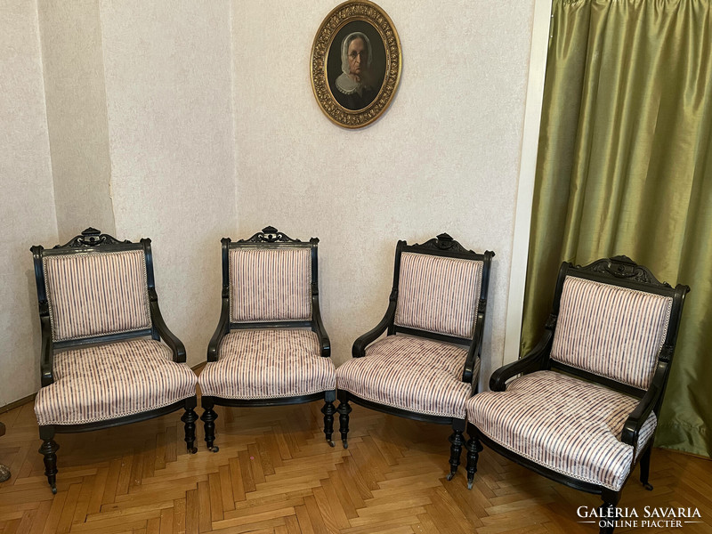 4 restored boulle-style armchairs (part of a lounge set) from the early 1900s