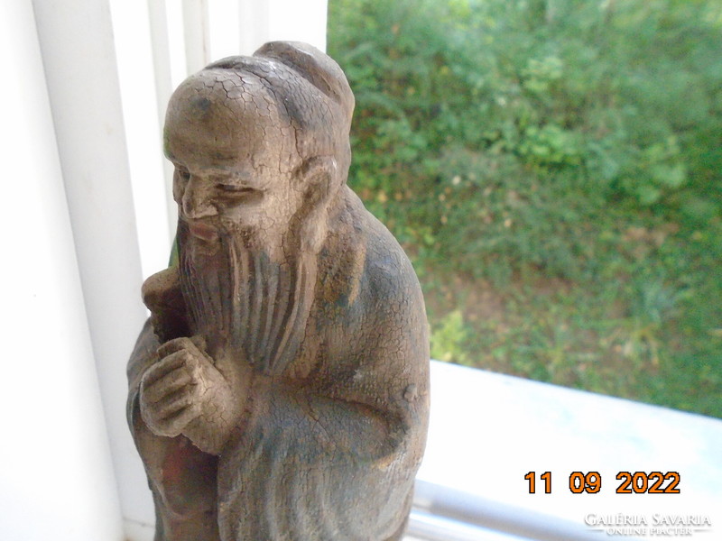Konfuciusz régi  kínai faragott festett fa szobor