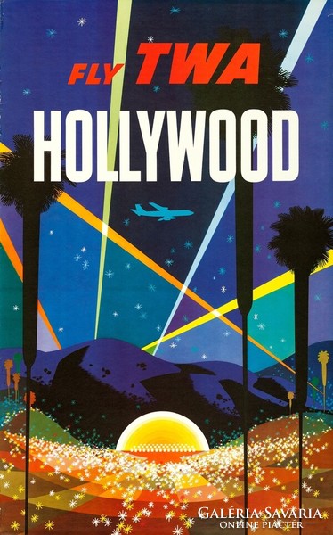 Retro vintage amerikai utazási reklám plakát Hollywood USA 1960, modern reprint, fesztivál koncert