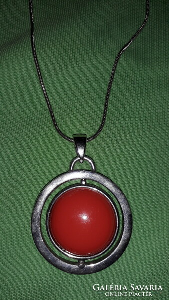 Fashionable red stone pendant round silver-plated metal chain 72 cm long neck blue according to the pictures ny7