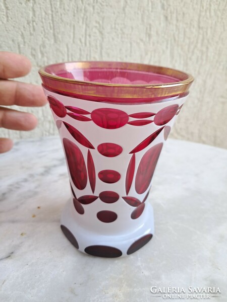Antik biedermeier pohár hántolt  csiszolt gyönyörű színek