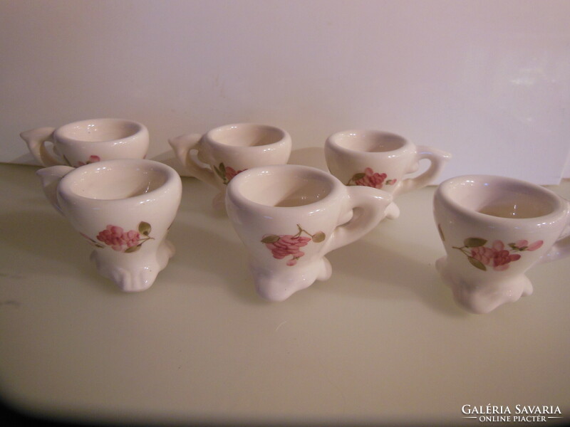 Set - new - 6 pcs - vanilla - double-walled - 1 dl - 9.5 x 7 x 6 - hand painted - from a Hungarian manufactory