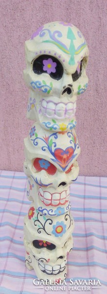 Skull totem pole painted, carved sculpture, unique rarity