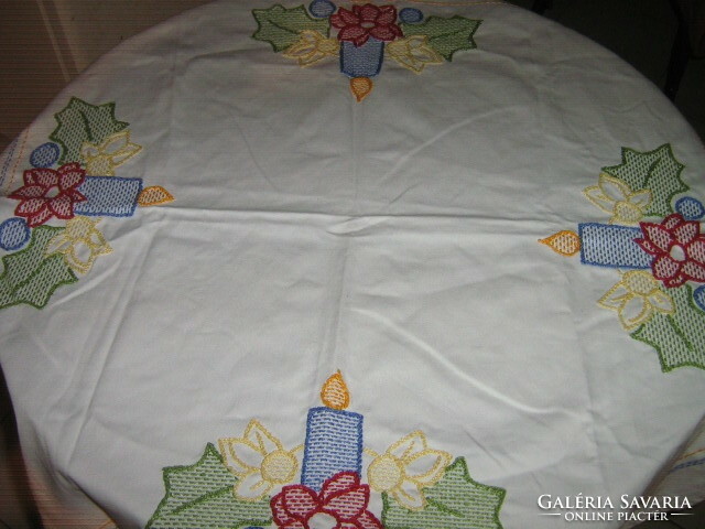Beautiful hand-embroidered white needlework tablecloth with special embroidery