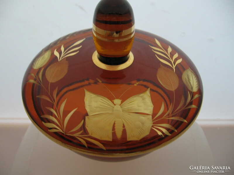 Art deco arany pillangós bordó-barna  Bohemia bonbonier