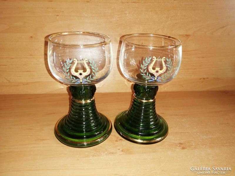 Pair of gold-plated, green-bottomed glass glasses - 12 cm high (ap-1)