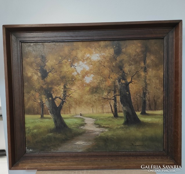 Beregi T. jelzéssel Őszi erdő tájkép, festmény