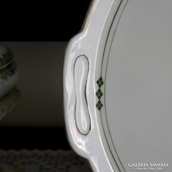 Haas & czjzek schlaggenwald 40 cm bowl with handle. Art deco plaid pattern.