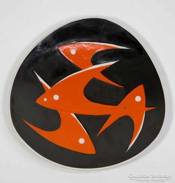 Ritka Zsolnay modern háromszögletű tál : Fekete János, 1959 - 50752