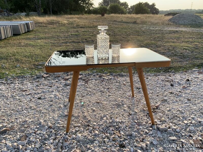 Fekete üveglapos asztal Czechoslovakian Coffee Table by J. Jiroutek for Interior Prague, 1960s