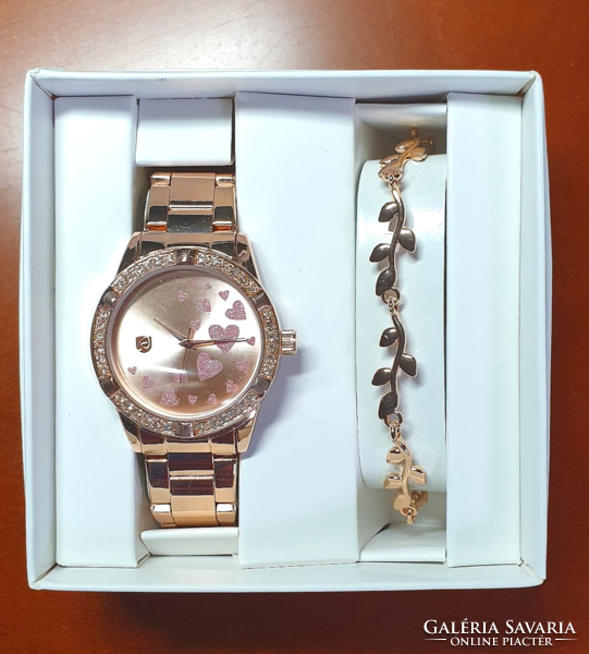 New rosegold watch and bracelet set with stones