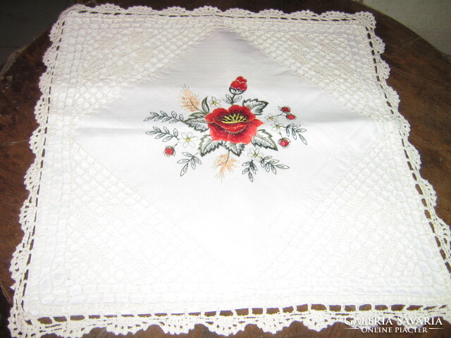 Beautiful decorative pillow with hand-crocheted flower insert